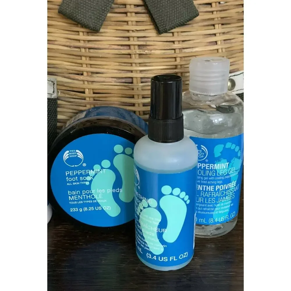 The Body Shop Peppermint Foot soak Cooling lotion gel lot rare Lot 3